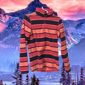 STRIPED FLEECE WARM ORANGE, NAVY BLUE, PINK ZIP UP COWL NECK SWEATER SKI WINTER